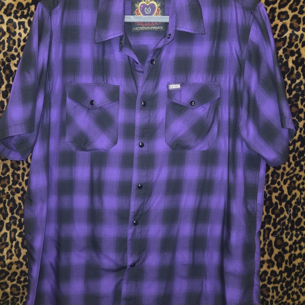 DIXXON Purple and Black Plaid Short Sleeve Button-Down Shirt - Picture 2 of 5
